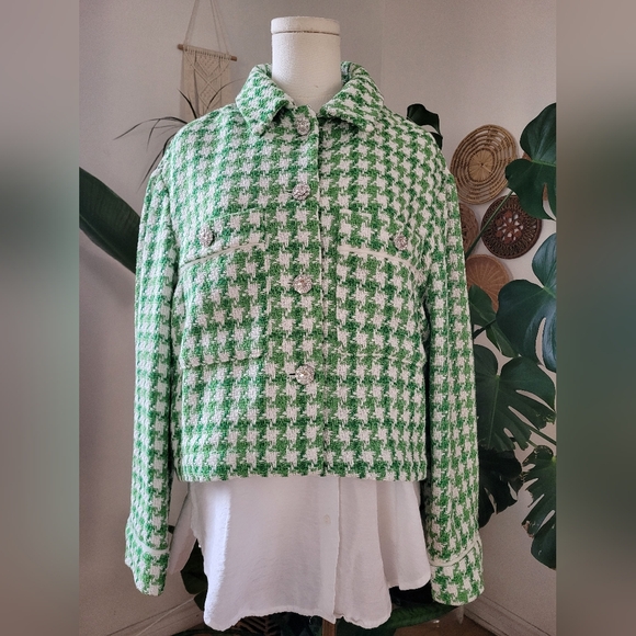ESQUALO Jackets & Blazers - Esqualo Green Houndstooth Women's Jacket